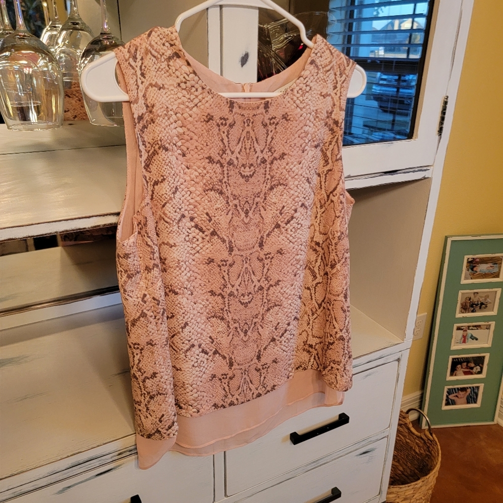 Rose + Olive snake print pink dressy tank, size L